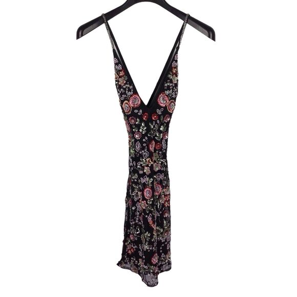 Primavera Beaded Couture Short Black Floral Dress Homecoming Mini Fits Like XS - Picture 1 of 10